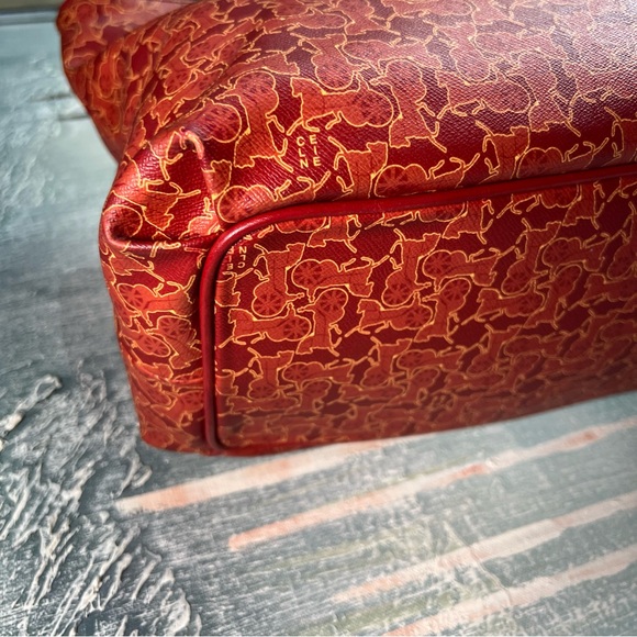Céline Vintage Le Horse Carriage Saluki Monogram Tote Orange Red Tone & Silver - Picture 8 of 16